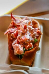 Typically, a Maine-style lobster roll has mayo. The best lobster roll value without a view: Portland Mash Tun. As I described earlier, their traditional Maine lobster roll is perfect ($22).